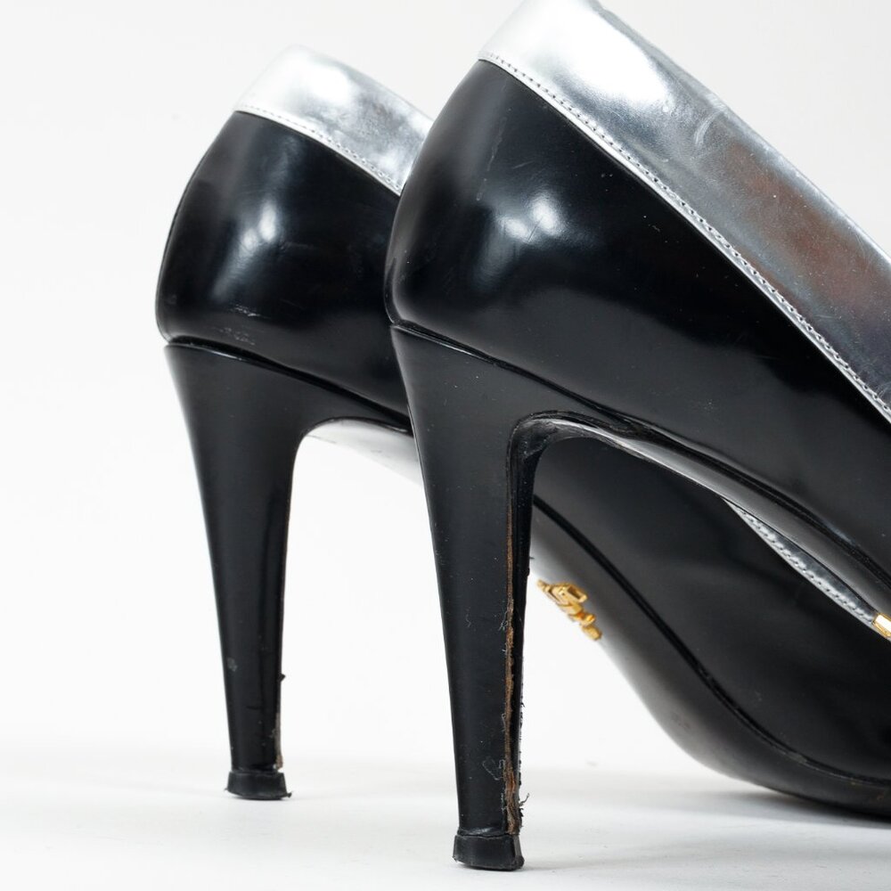 Prada Metallic Rim Point Toe Stiletto Heels - Picture 5 of 10